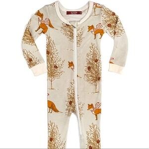 Milkbarn‎ Bamboo Fox Woodland Print Zipper Footless Pajamas 3-6 M Cottagecore